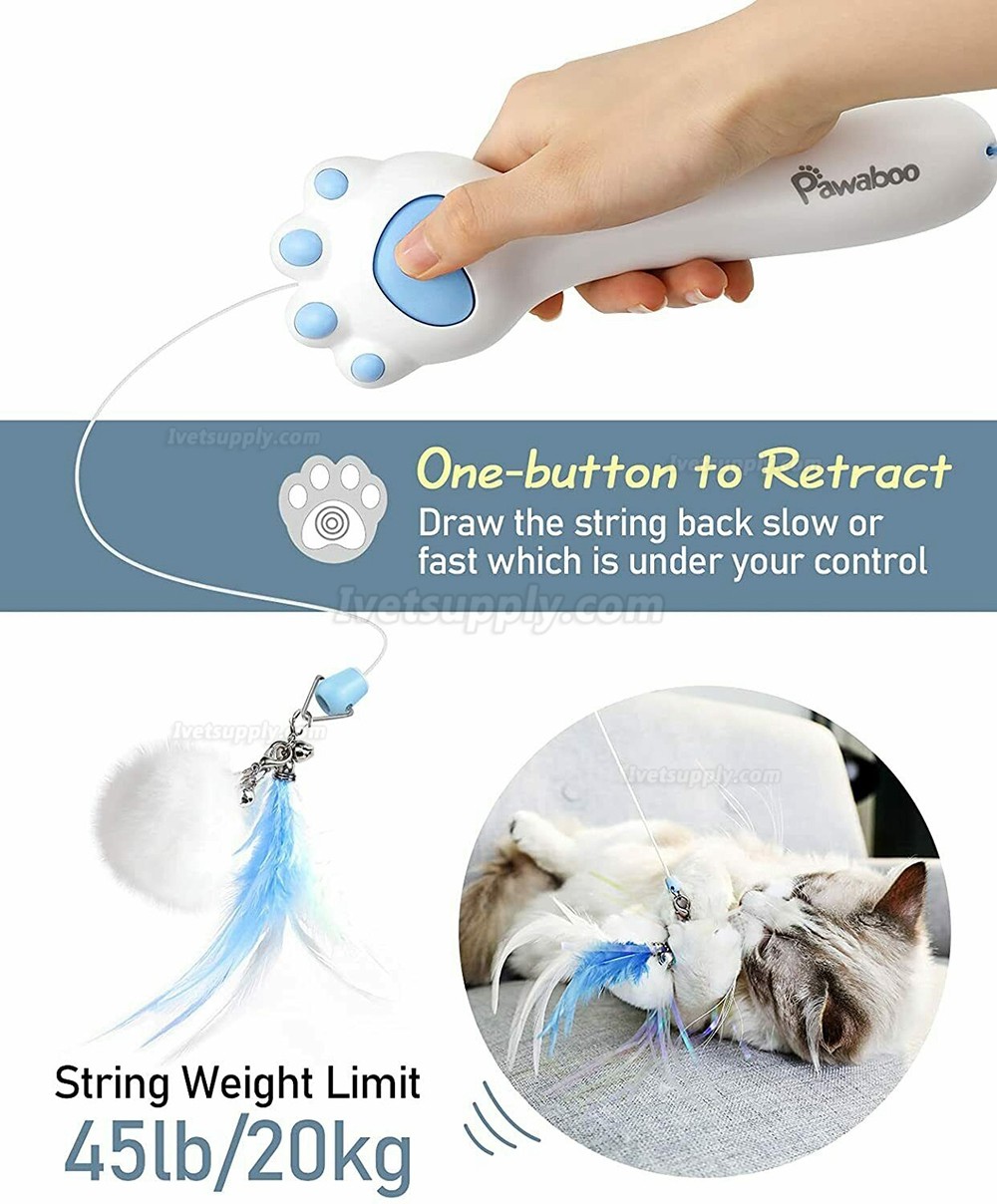 Pawaboo Cat Fun Feather Teaser Toy One-Click Recycling Cat Wand Interactive Toys